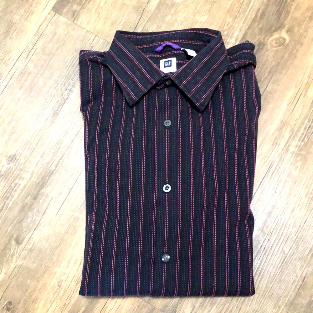 GAP Shirt Button Down Mens SZ L Black  Purple Striped Long Sleeve